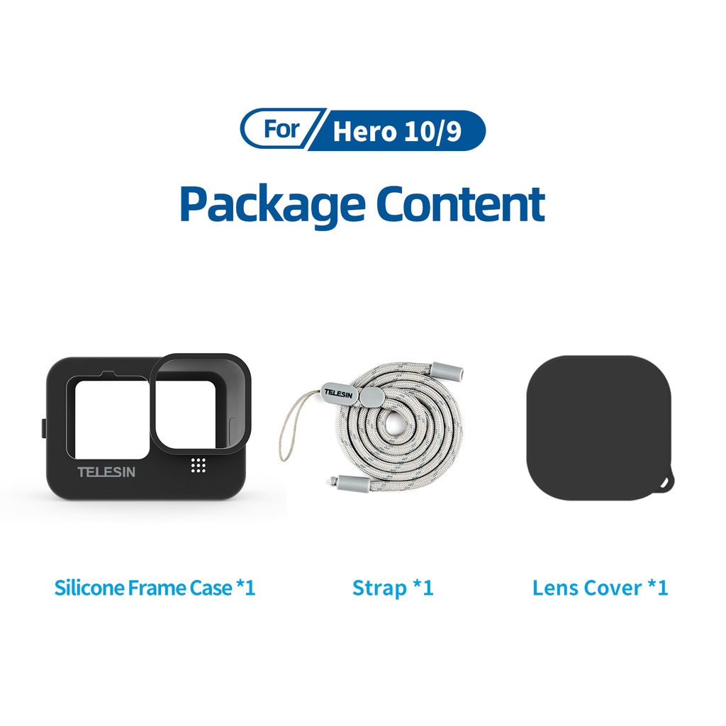 Ốp Silicon Mềm Có Nắp Đậy Ống Kính Telesin Cho GoPro 9 10 GoPro Hero 9 10 Đen