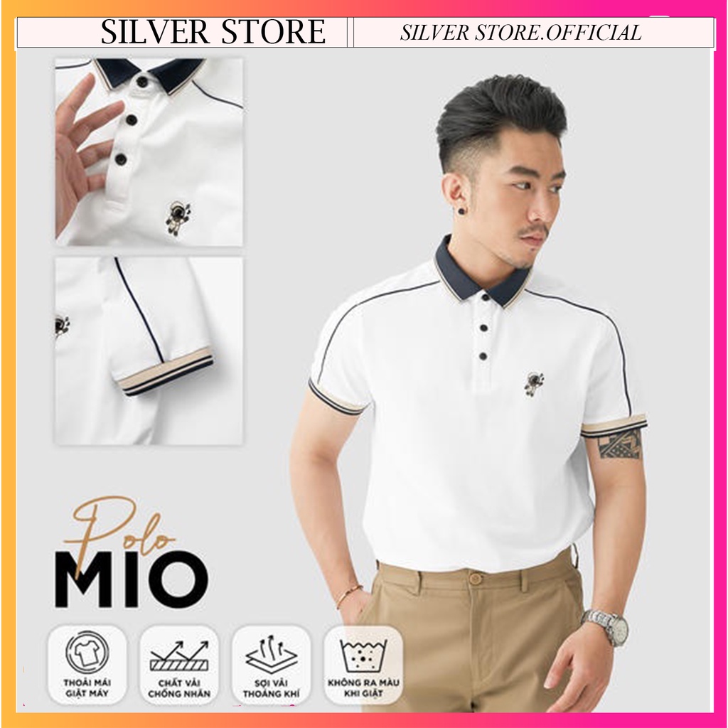 Áo thun Polo nam thêu phi hành gia chất liệu vải cá sấu cotton mềm mịn, thoáng mát, chuẩn form-SILVER STORE