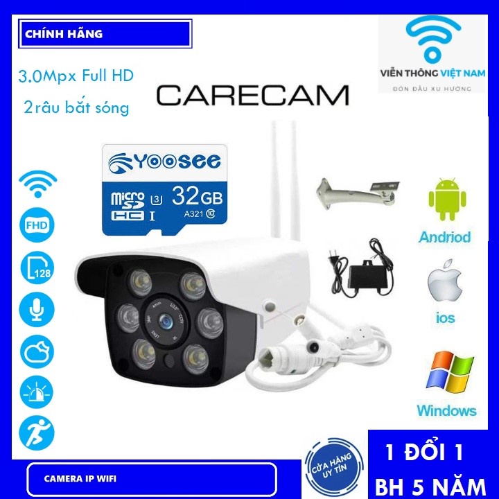 Camera wifi Camera carecam 2 Râu 6 led ngoài trời 3.0mpx siêu chống nước , hình ảnh sắc nét