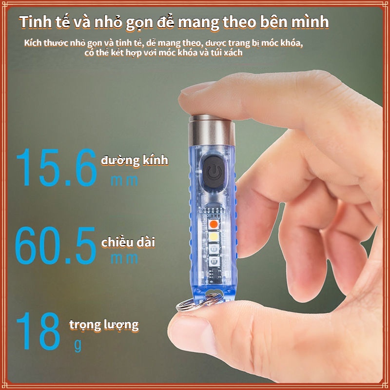 Đèn Pin Mini Siêu Sáng Kiêm Móc Khóa Đèn LED mini 10 chế độ sáng chống nước