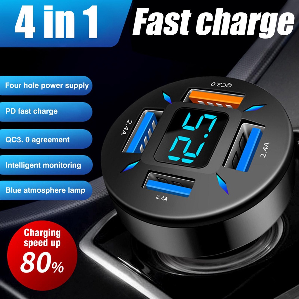 Tẩu Sạc Nhanh 4 Cổng Usb H3F7 Cho Điện Thoại Di Động Trên Xe Hơi