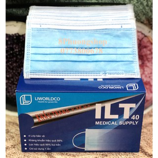 Khẩu Trang y tế 4 lớp màu Xanh ILT Liworldco kháng khuẩn 99% 50 cái/ hộp - Khẩu Trang 4 lớp chính hãng Liworldco