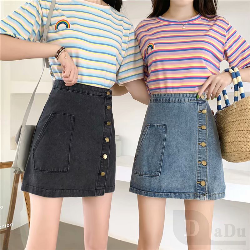 Chân Váy Chữ A Lưng Cao Xếp Ly Phong Cách Retro