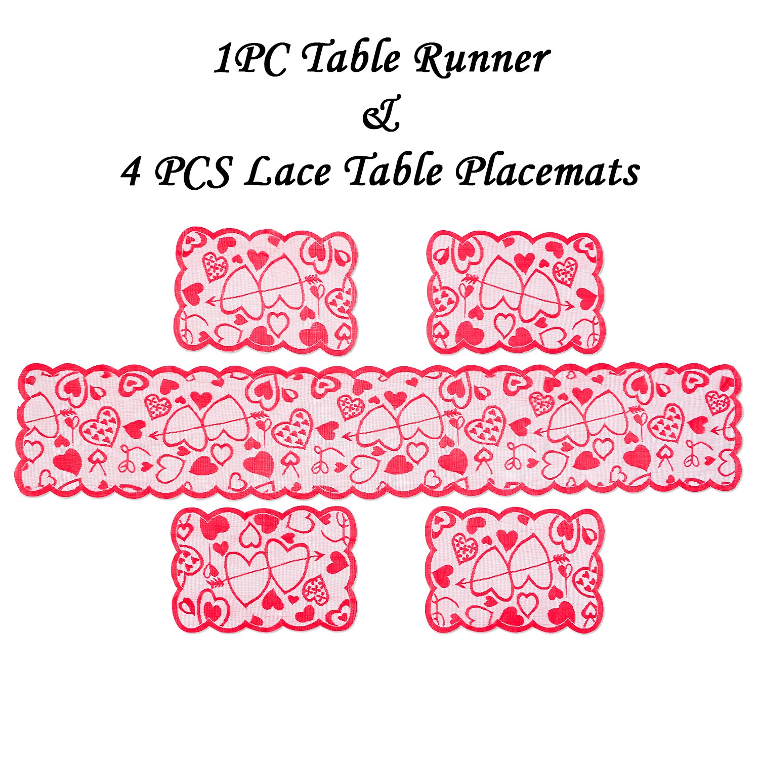 ❤LANSEL❤ 5PCS Rectangular Tablecloth Table Placemats Dinner Supplies Lace Table Runner Heart Party Wedding Anniversary Home Romantic Valentines Day