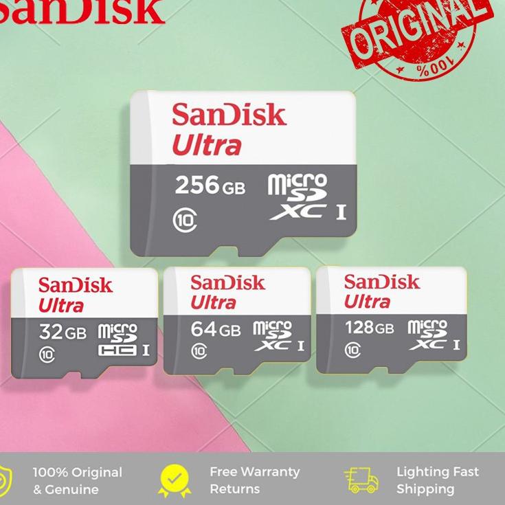 SANDISK Thẻ nhớ Micro SD 32GB 64GB 128GB 256GB Ultra CLASS10 80Mbps - màu trắng