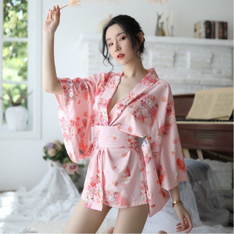 ◘Nhất định phải có hoa anh đào gợi cảm Nhật Bản đồng phục kimono cám dỗ bộ đồ ngủ lưới người nổi tiếng neo áo choà .