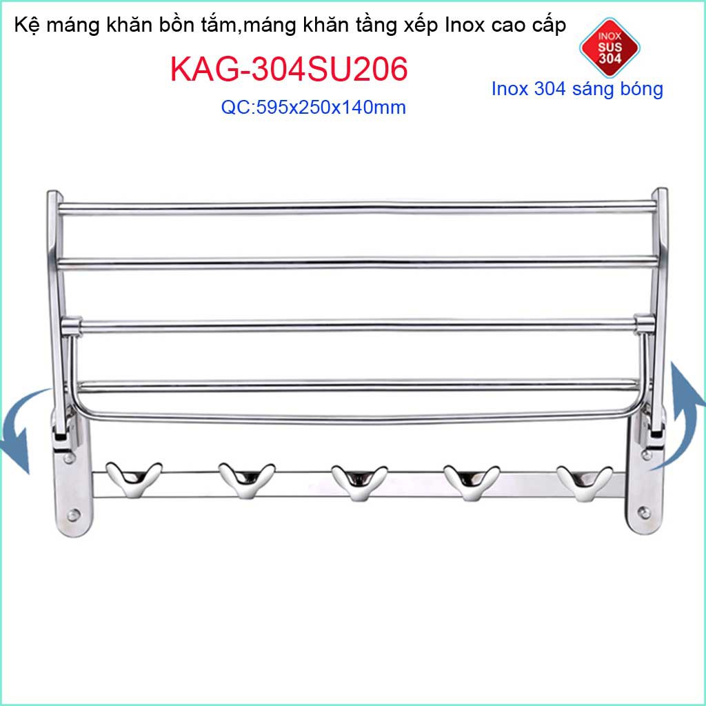 Máng Khăn 2 tầng Tovashu  KAG-304SU206, Máng khăn bồn tắm 2 tầng inox dập khuôn cao cấp SUS304 Nhật Bản