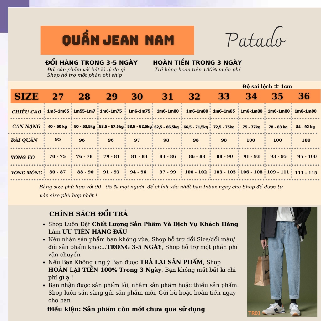 Quần baggy nam quần jean nam ống rộng suông đứng chất bò cao cấp PATADO TR01 | BigBuy360 - bigbuy360.vn