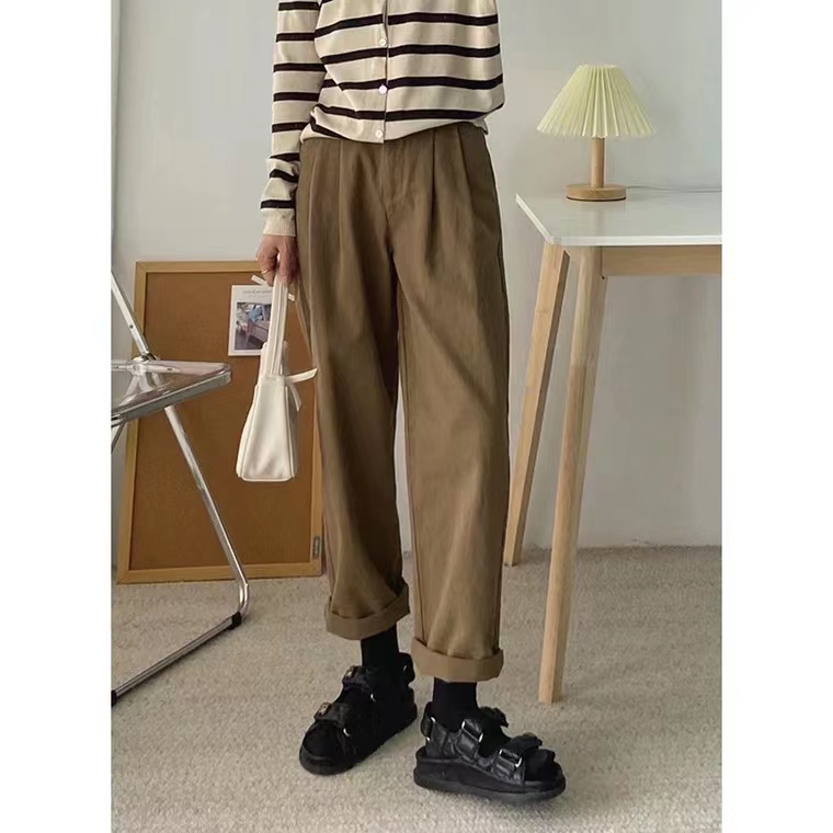 Quần Yếm Dáng Rộng Ống Suông Phong Cách Retro Hàn Quốc Giản Dị Thời Trang Mùa Thu