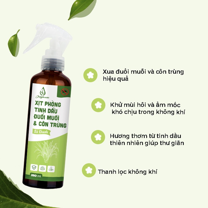Combo 2 bình xịt phòng tinh dầu Sả Chanh 280ml/chai JULYHOUSE khử mùi đuổi muỗi và côn trùng hương dễ chịu