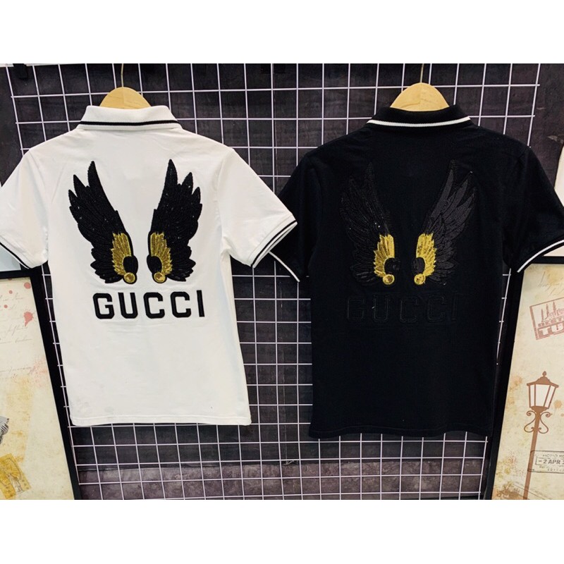 Áo thun cổ Polo đính kim sa Gucci Bird chất liệu cotton cao cấp