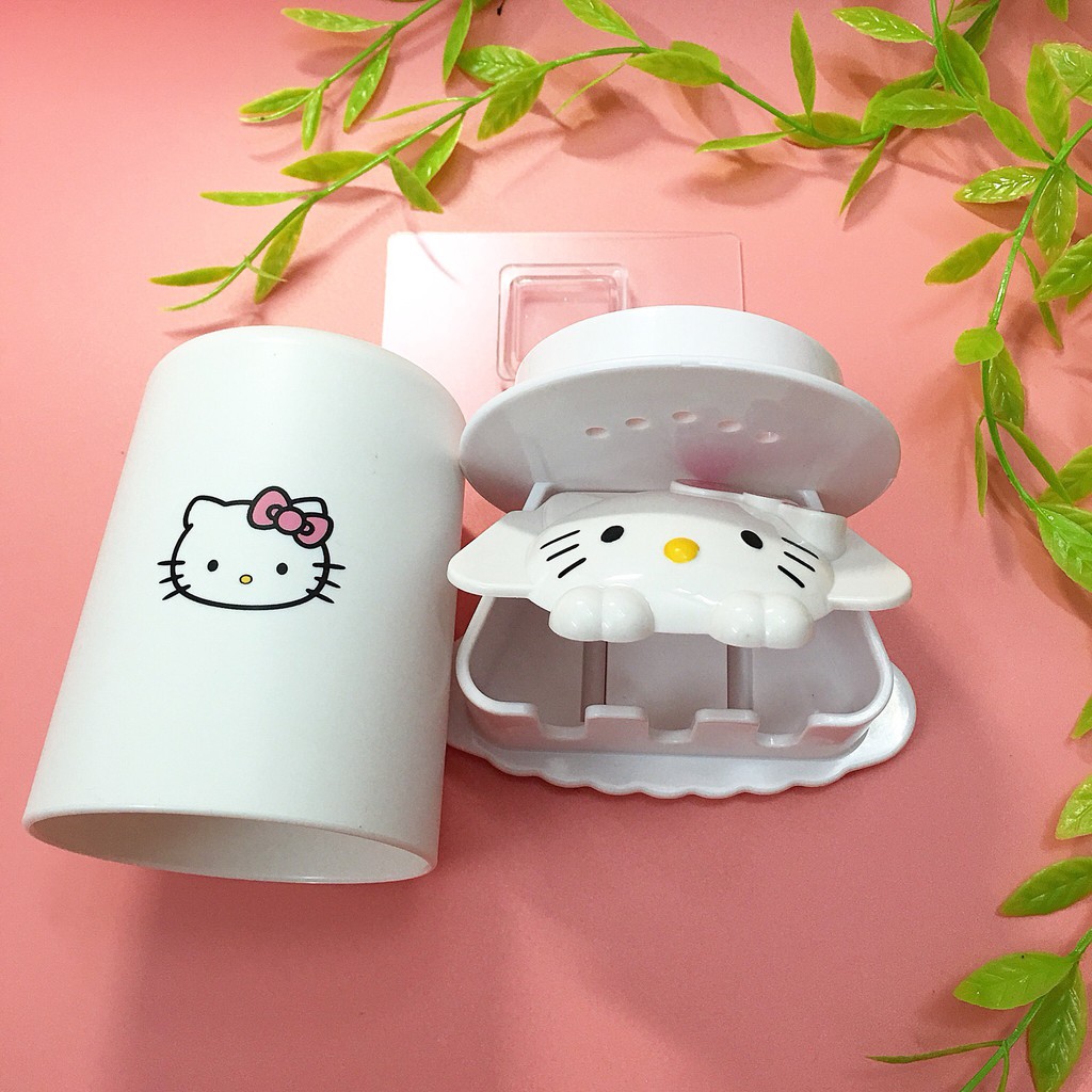 Giá để bàn chải đánh răng đa năng kèm cốc đánh răng Hello Kitty ☘☘