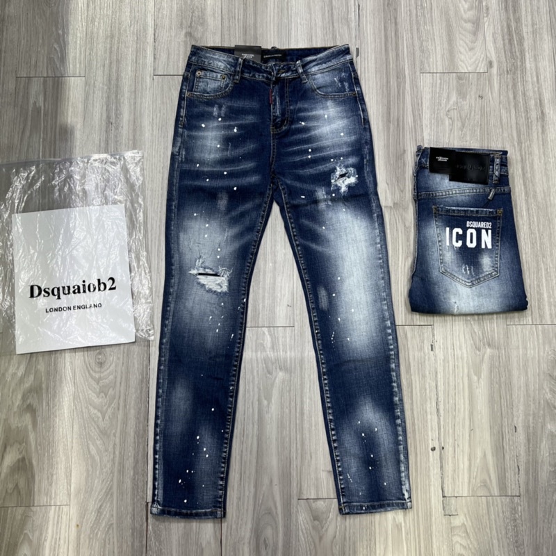 Quând bò nam ống côn Dsquared2 Icon mài rách phối túi bản Spf đẹp mới hot trend 2022 - Jean biker new