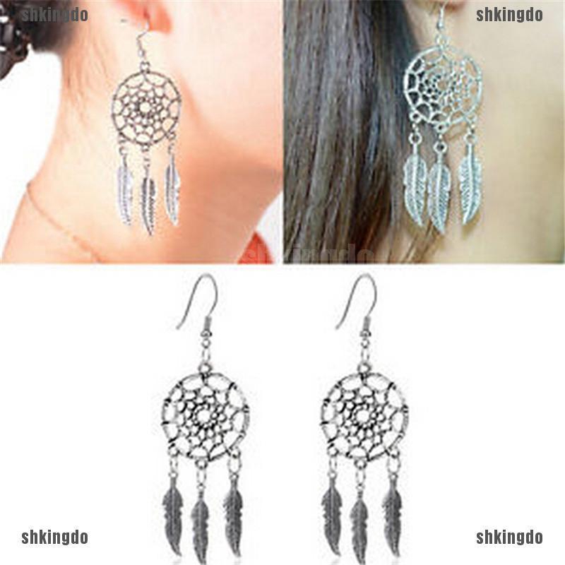 Bông tai mạ bạc hình Dream Catcher cổ điển