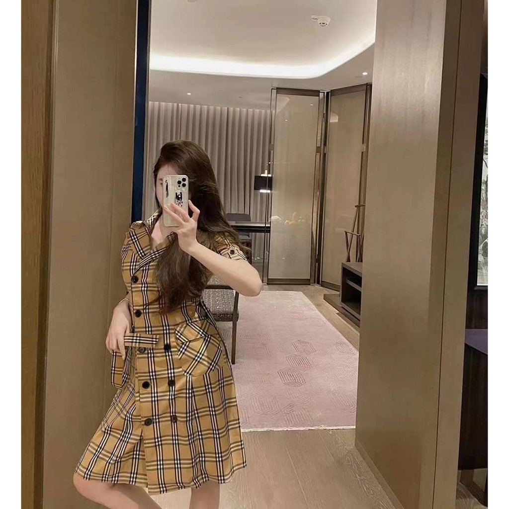 Đầm nữ Bbr thiết kế kiểu dáng đầm cổVets ngắn tay túi nắp hai bên kèm đai buộc cực xinh thời trang thời thượng
