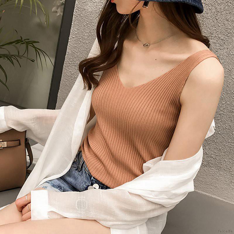 ✨✨Áo dệt kim nữ sát nách cổ chữ V gợi cảm