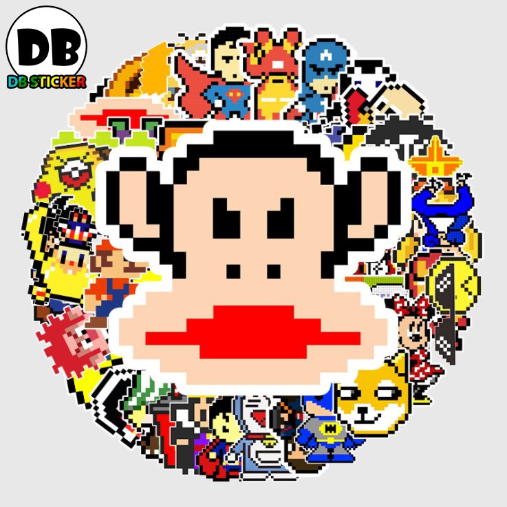 [Set 50 Cái] Sticker cute, dễ thương phong cách Pixel Mosaic dán trang trí laptop, mũ nón bảo hiểm - DB.088