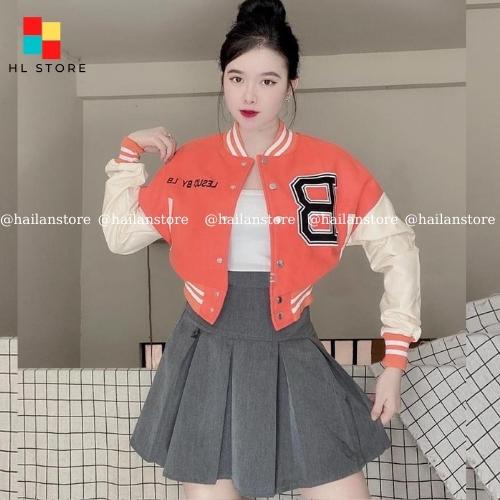 Áo khoác bomber nữ chữ B form ngắn crotop  vải nỉ cao cấp ❤️ Áo khoác nữ phong cách Ulzzang BB06