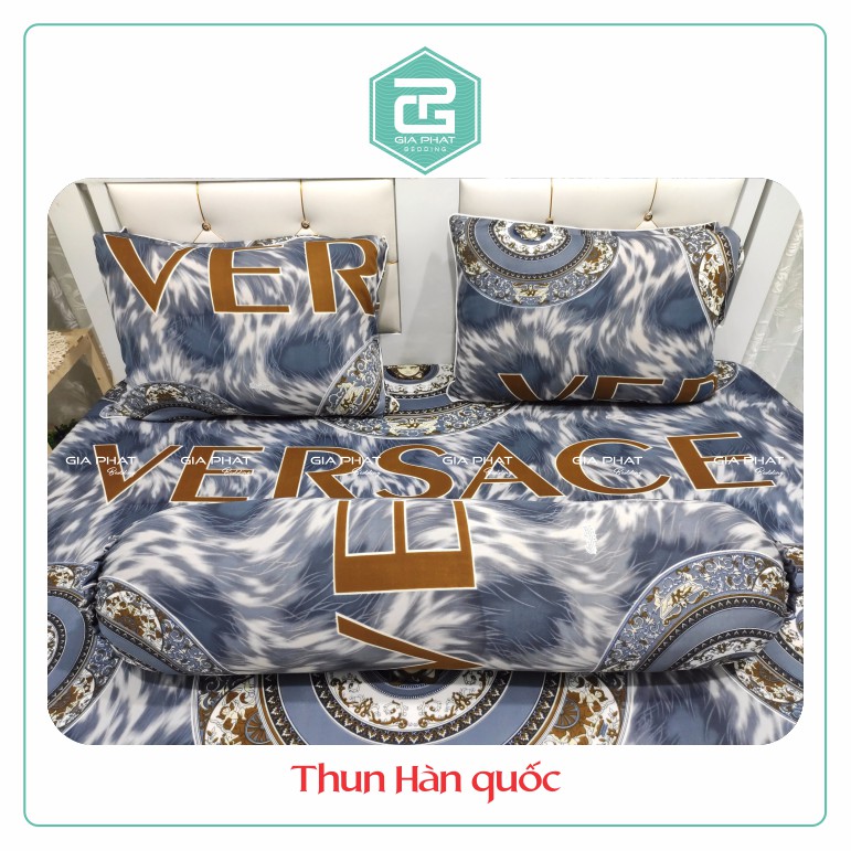 Bộ ga gối Thun Lạnh Hàn Quốc { 4 Món } họa tiết Versar ( 1 ga bọc + 2 vỏ gối nằm + 1 vỏ gối ôm )