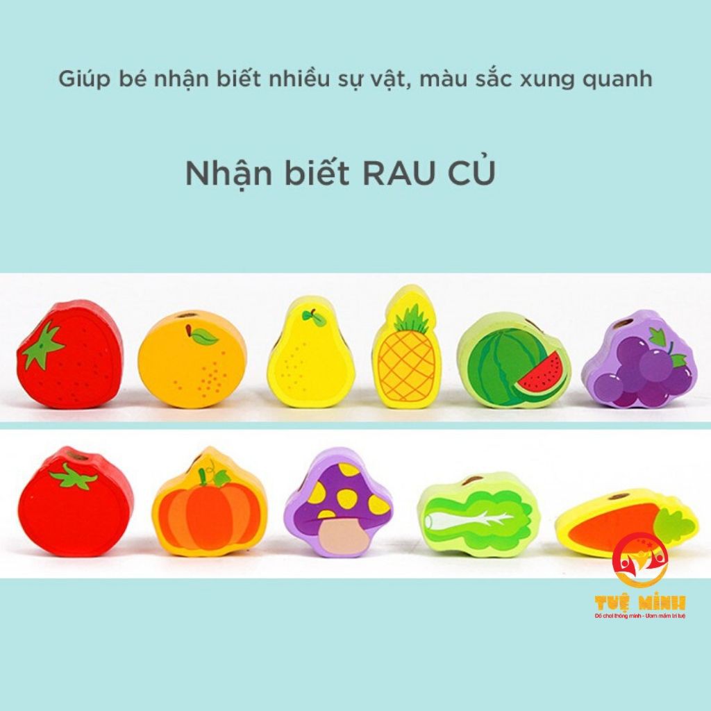 Xâu hạt gỗ 106 chi tiết nhiều chủ đề đồ chơi trí tuệ cho bé phát triển tư duy Tuệ Minh Kids