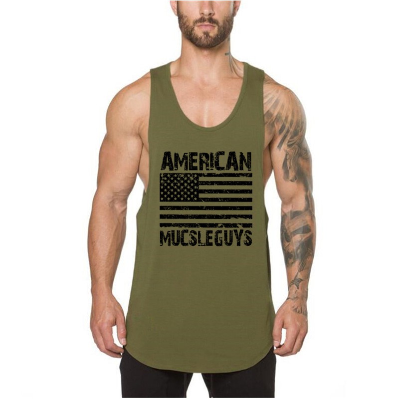 Áo ba lỗ bằng cotton in hình cờ phong cách thể thao dành cho nam