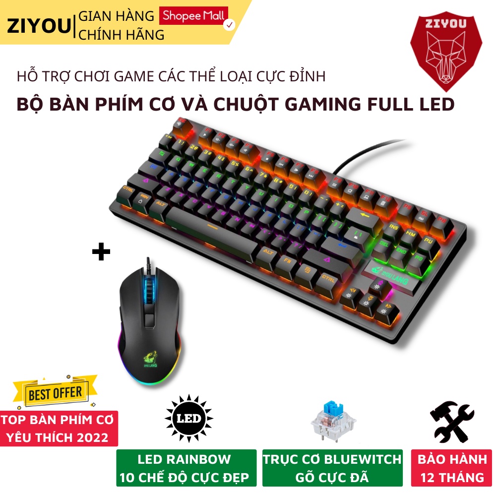 Bộ Phím Và Chuột Có Dây ZIYOU Bàn Phím Cơ Có 10 Chế Độ Led RGB Cực Đẹp, Chuột Có Thể Điều Chỉnh DPI Dễ Dàng, K2+V1