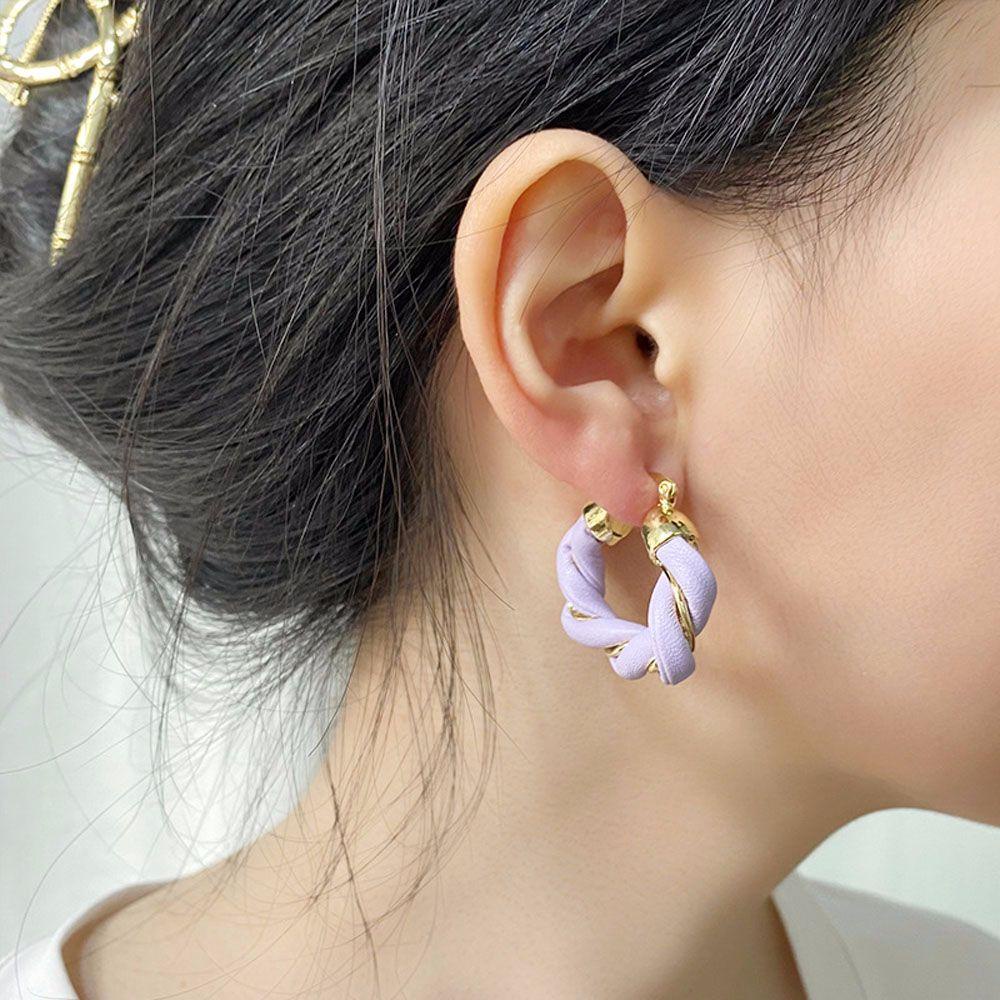 Bông Tai Dạng Vòng Xoắn Bằng Da PU Phối Hợp Kim Phong Cách Hàn Quốc Dành Cho Bạn Nữ