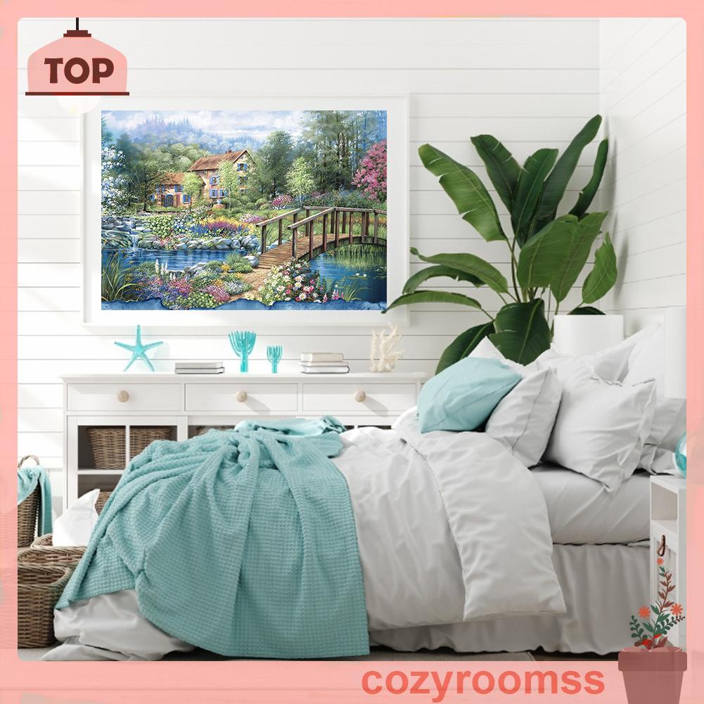 (canvas no printing)  Bộ Tranh Thêu Chữ Thập 14ct Diy Hình Biệt Thự Trong Rừng