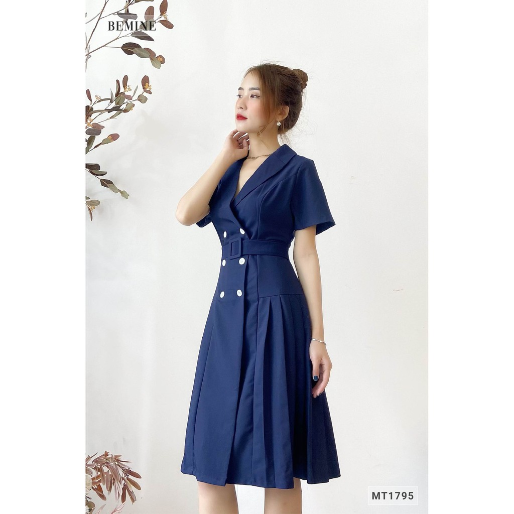 Đầm xòe cổ vest xếp ly đai rời BEMINE MT1795XANH | BigBuy360 - bigbuy360.vn