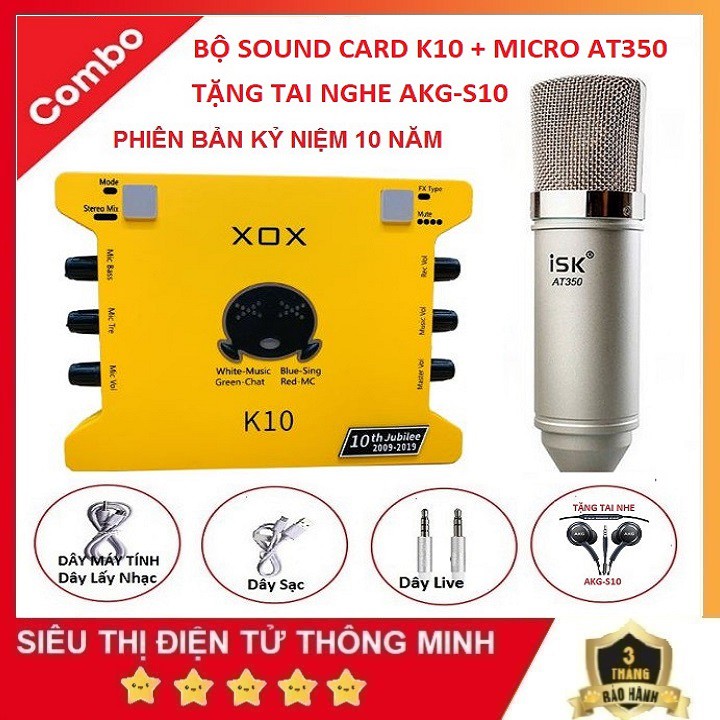 Bộ Sound Card K10, Micro AT350 Tặng Tai Nghe AKG-S10 - Combo K10 Bản Kỷ Niệm 10 Năm