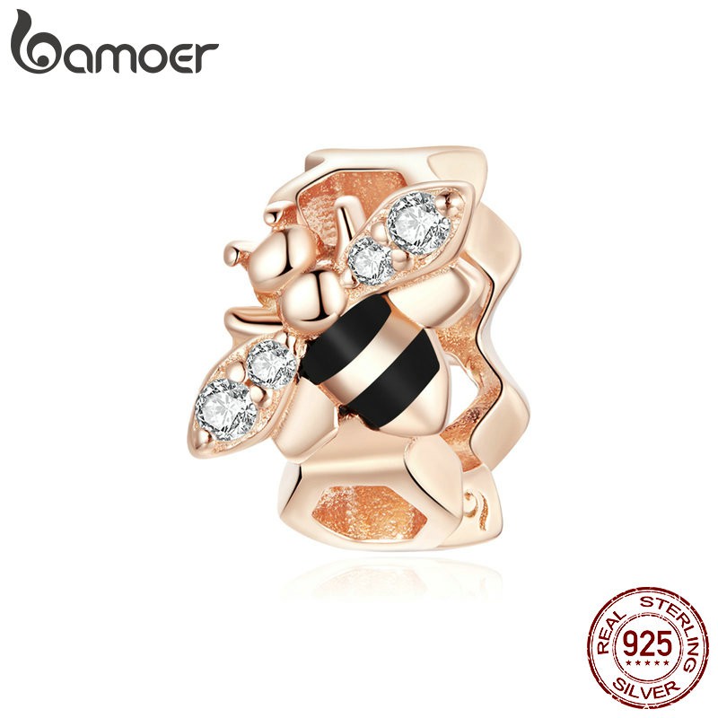 Hạt Charm Bamoer BSC371 Hình Chú Ong Nhỏ Màu Vàng Đồng Bằng Bạc 925 Thật Dùng Để Làm Vòng Tay Nữ