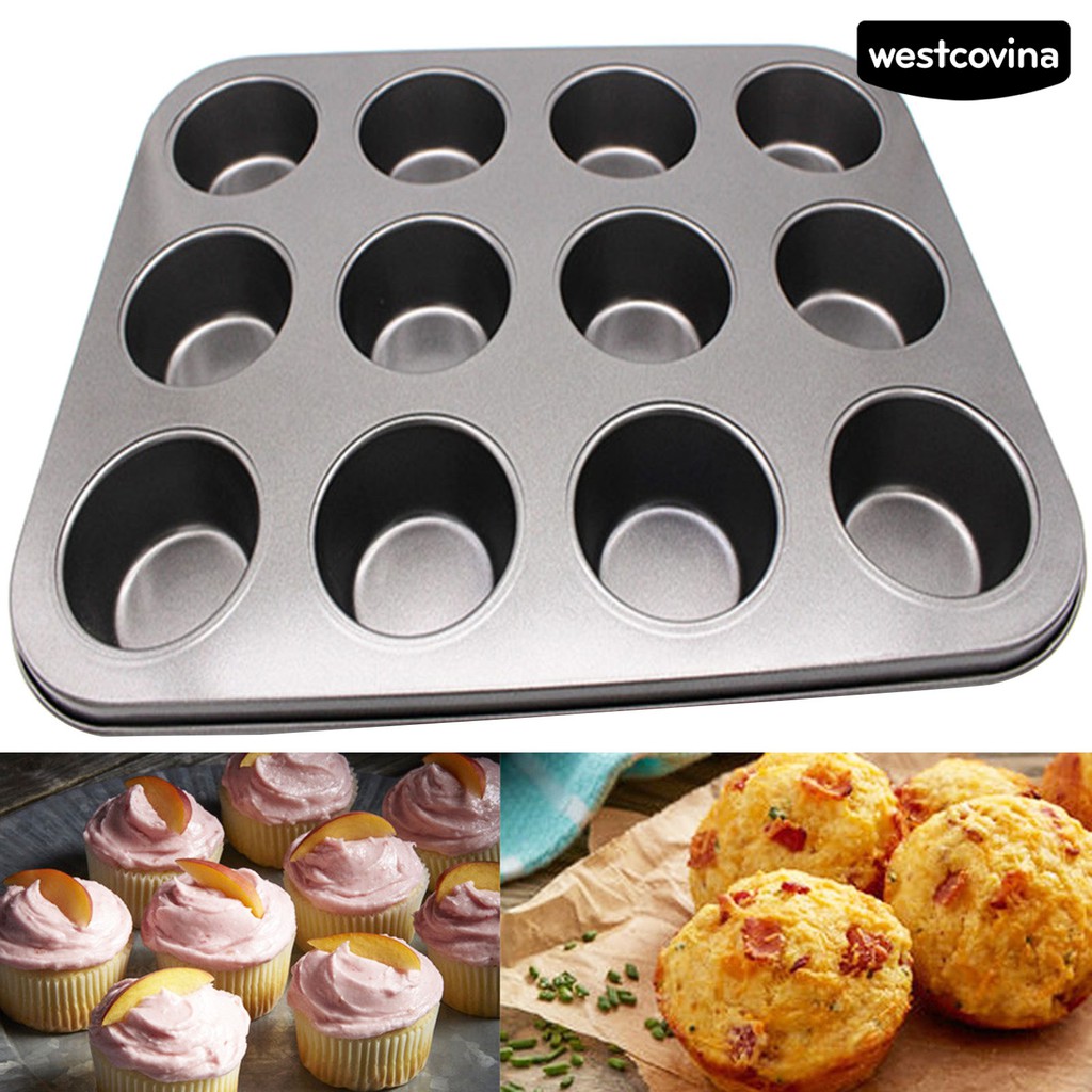 Khuôn thép carbon 12 lỗ chống dính làm bánh nướng xốp muffin