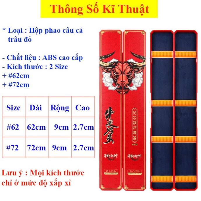 Hộp Đựng Phao Câu Đài Cao Cấp Hộp Đựng Phao 2 Lớp 62cm - 72cm Hoạ Tiết Trâu Đỏ Chép Đen HP5