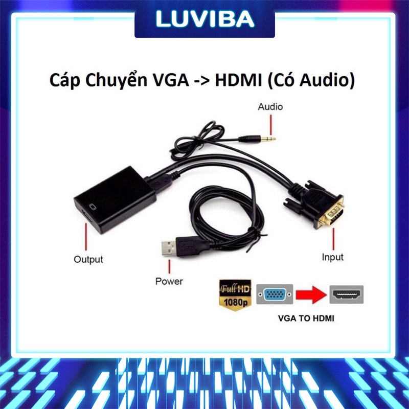 VGA to HDMI mini cable audio adapter 2 cổng có âm thanh LUVIBA VG01