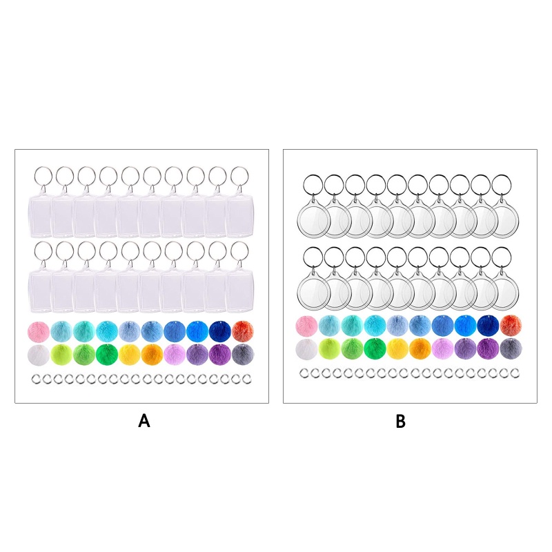 Set Móc Khóa Acrylic Trong Suốt Phối Lông Xù DIY