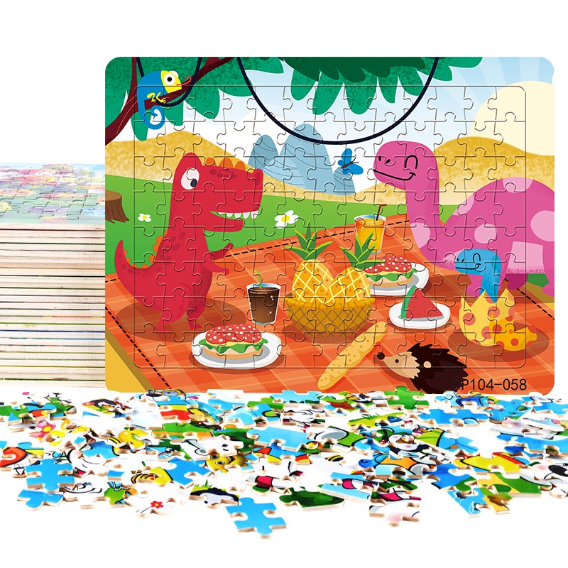 Bộ Đồ Chơi Xếp Hình Khủng Long Hoạt Hình 104 Mảnh Dày Dặn Giáo Dục Sớm Cho Bé