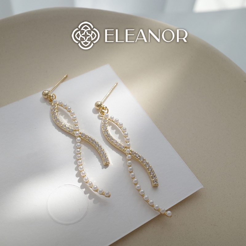 Bông tai nữ dáng dài Eleanor Accessories ngọc trai nhân tạo đính đá hình lượn sóng phụ kiện trang sức 3903
