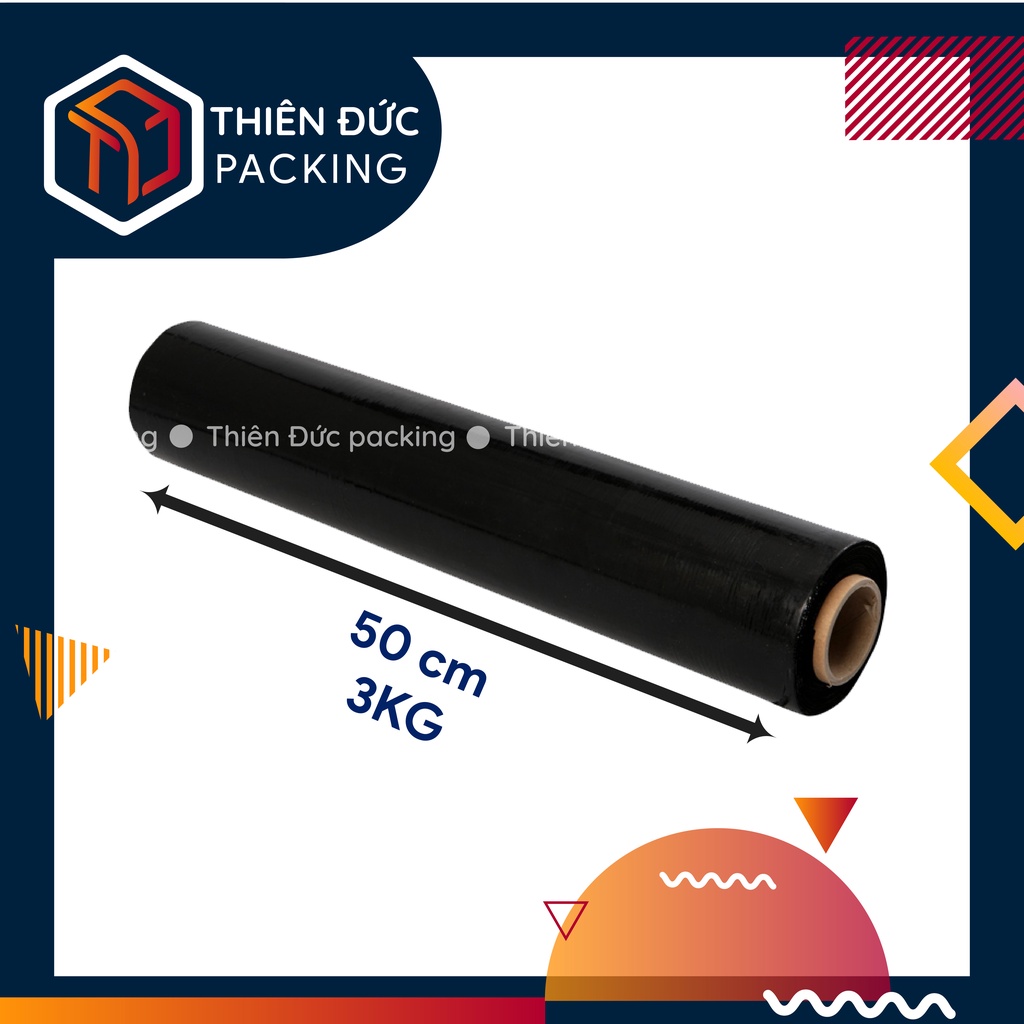 Màng co, màng chít PE đen 3kg khô 50cm dẻo dai bọc hàng hóa quấn pallet