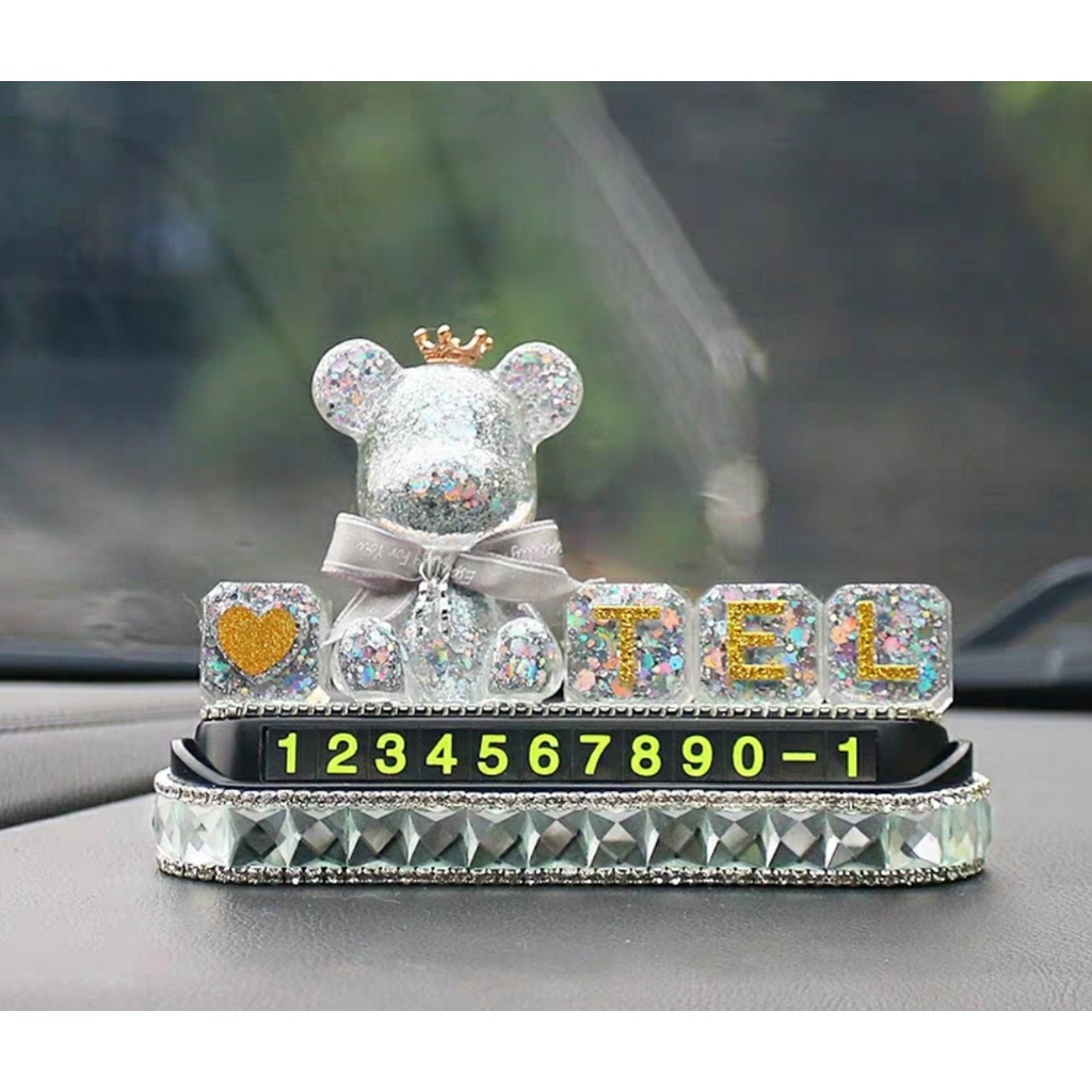 Bảng Số Điện Thoại Đặt Taplo Oto Đính Đá Gắn Gấu Teddy Dễ Thương