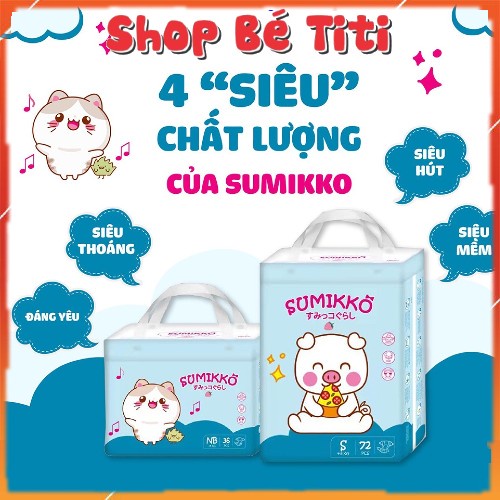 Bỉm quần tã dán SUMIKKO Bỉm mùa hè chống hăm, vách ngăn chống tràn 3D hai lớp NB36/S72/M66/L62/XL54/XXL50 Shop Bé TiTi