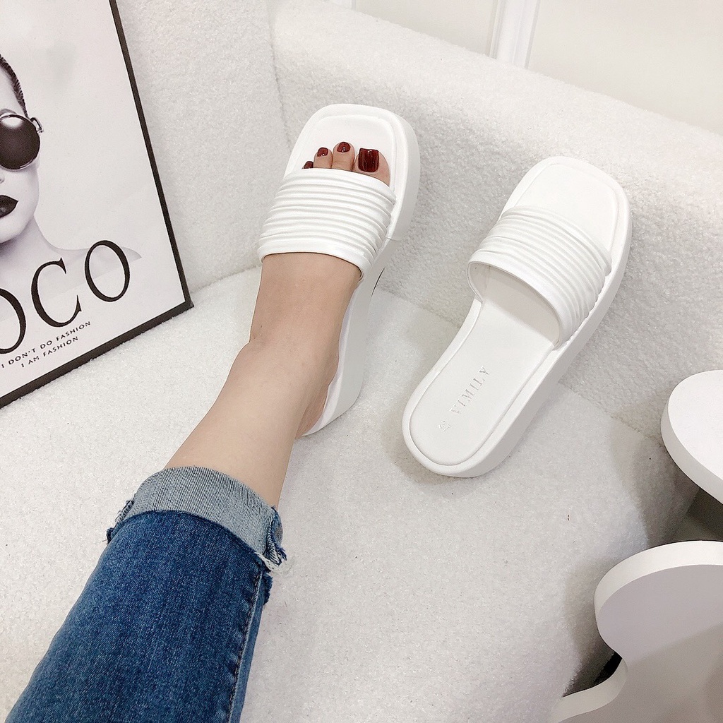Dép nữ đế xuồng quai ngang kiểu dập ly đế bọc da cao 7P mẫu mới siêu Hot chất da mềm đi êm chân siêu tôn dáng