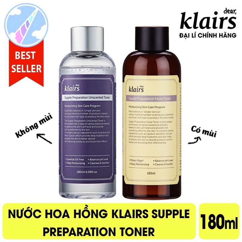 [HÀNG CÔNG TY] Nước Hoa Hồng, Nước hoa hồng Klairs Supple Preparation Facial Toner 180ml HÀN QUỐC