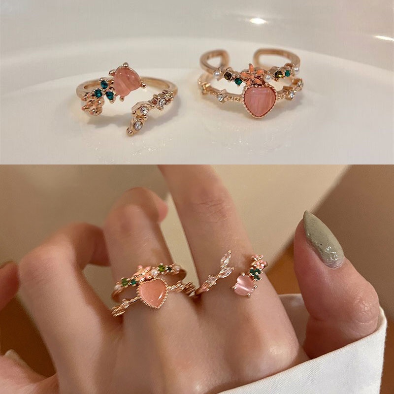 Nhẫn Hở Hai Lớp Đính Đá Zircon Hình Trái Tim Có Thể Điều Chỉnh Phong Cách Hàn Quốc Cho Nữ