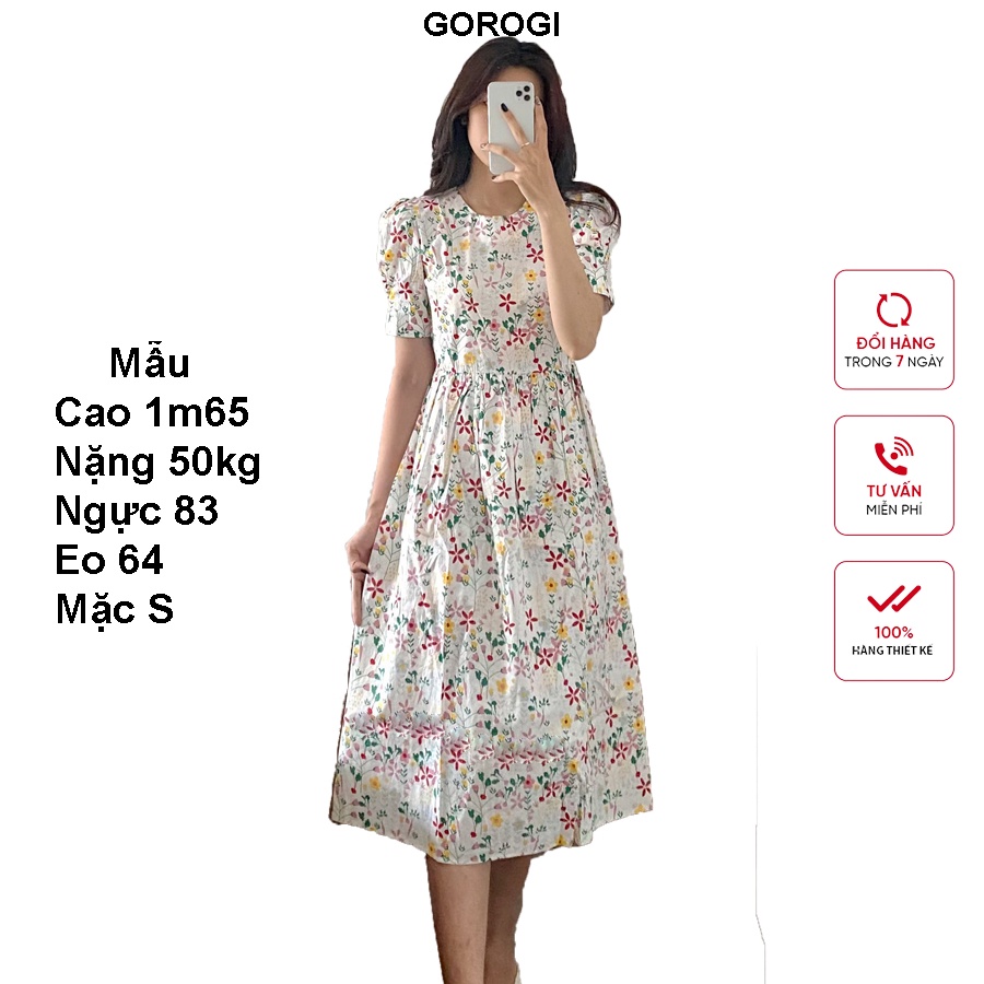 Váy hoa nhí vintage dáng dài đi biển, đầm hoa nhí babydoll cộc tay ulzzang có bigsize GOROGI