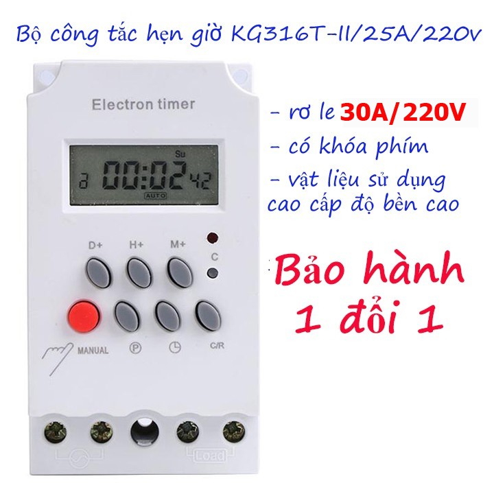 Bộ công tắc hẹn giờ thông minh 16 chương trình Kg316T-II 25A 220V - timer hẹn giờ bật tắt điện tự động