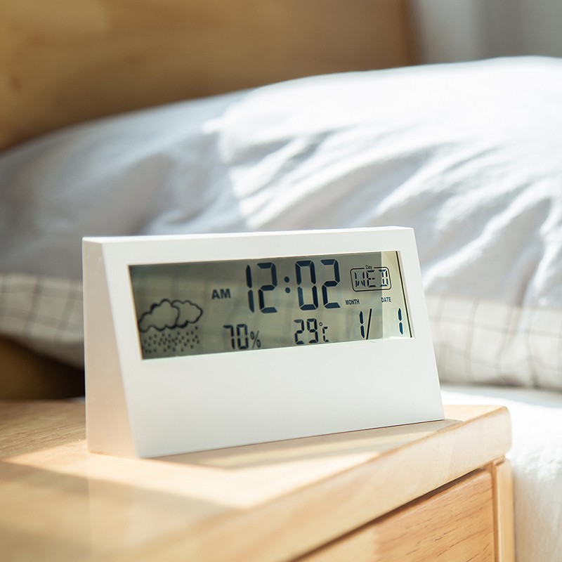 Đồng Hồ Báo Thức Điện Tử Đa Năng Không In Họa Tiết Phong Cách Nhật Bản Trong Suốt Có Đèn LED Đo Nhiệt Độ