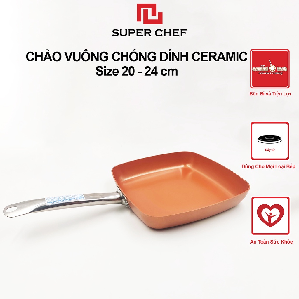 Chảo Chống Dính Vuông Super Chef Siêu Bền, An Toàn Sức Khỏe