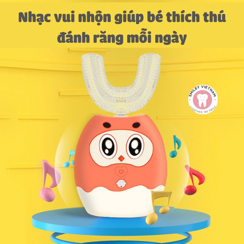 Bàn chải điện cho bé Uni Bird, Bàn chải điện trẻ em chữ U cho bé từ 2-12 tuổi - Giúp bé vệ sinh răng miệng tự động