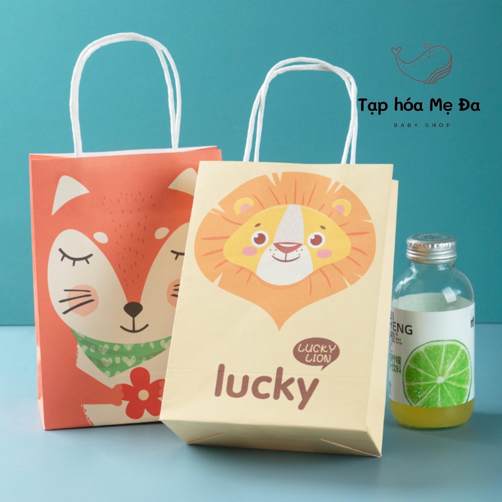 Túi Giấy Kraft Đựng Quà Cho Bé Có Quai Xách Hình Nhân Vật Hoạt Hình Siêu Dễ Thương Nhiều Kích Cỡ