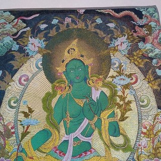 ✓❐Tượng Phật Mật tông Tây Tạng Tơ lụa thêu Thangka Tranh thổ cẩm vàng dệt bông Tara xanh